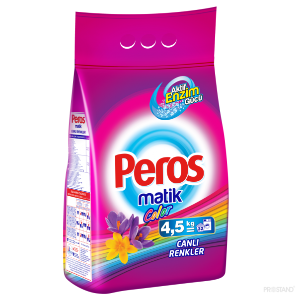 PEROS   стиральный порошок для автомат. стирки 4,5 кг. мягкая уп.   1/4 Bright Colors / rufe colorate / roz /4569