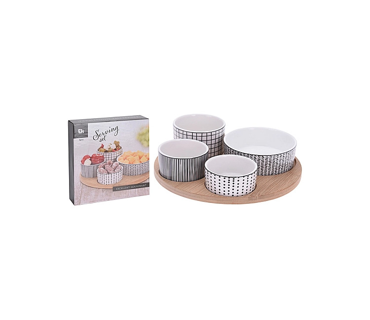 Set pentru aperitiv EH 5 unități cu suport din lemn - D22cm (51386)