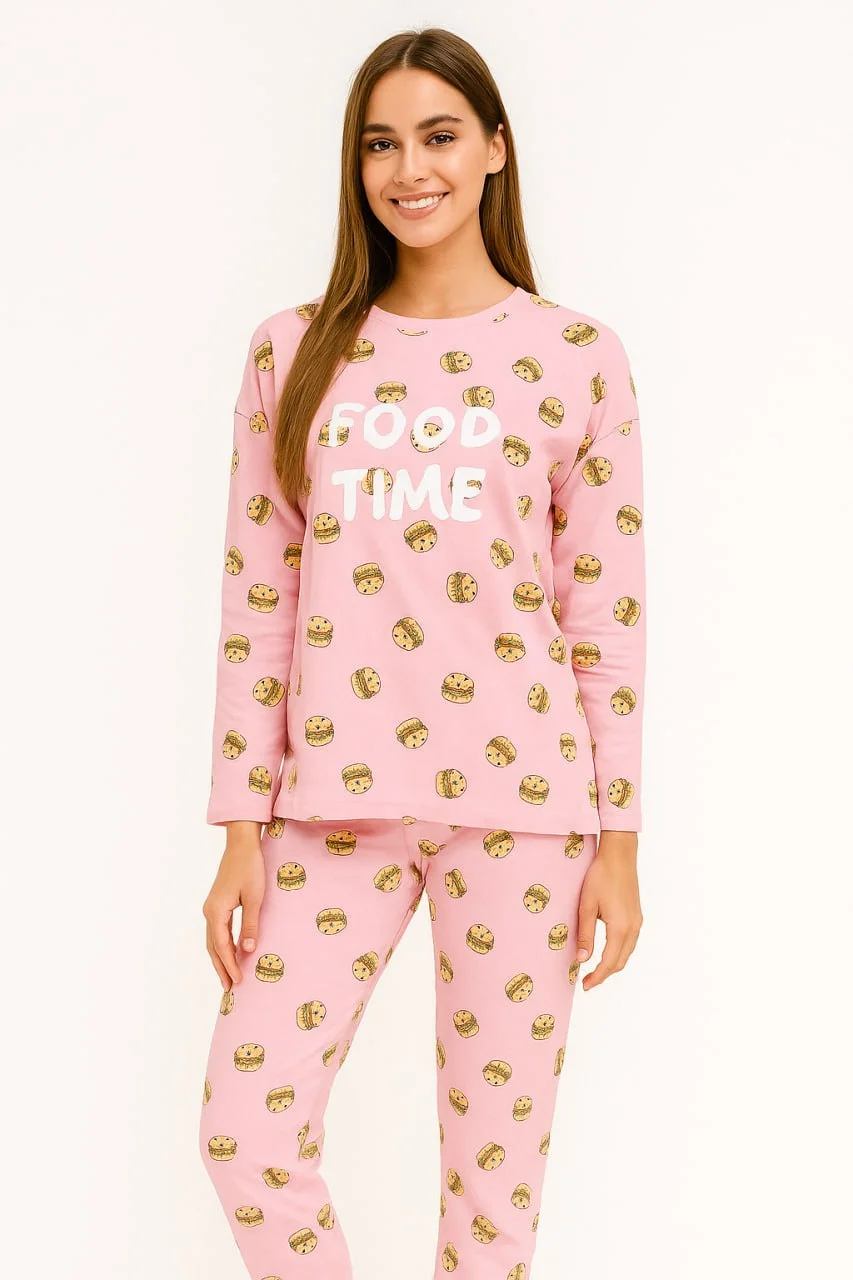 Pijama pentru dame cu imprimeu și cu mânecă lungă