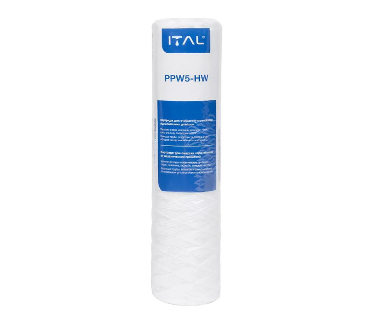 Cartuș din fir PP pentru apă fierbinte 10" ITAL – 5 microni - cu bobină din oțel inoxidabil (PPW5-HWIT)