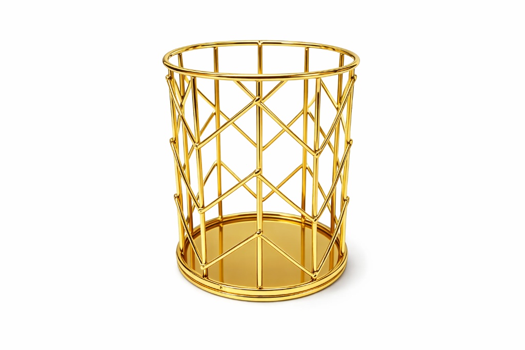 Pahar pentru pixuri metalic, rotund, auriu, suport creioane elegant, organizator birou modern, design premium