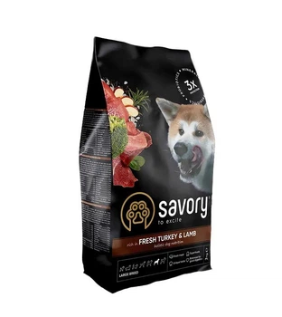 Savory Adult Large Breed Fresh Turkey & Lamb 3KG, hrană uscată cu curcan și miel pentru câini de talie mare