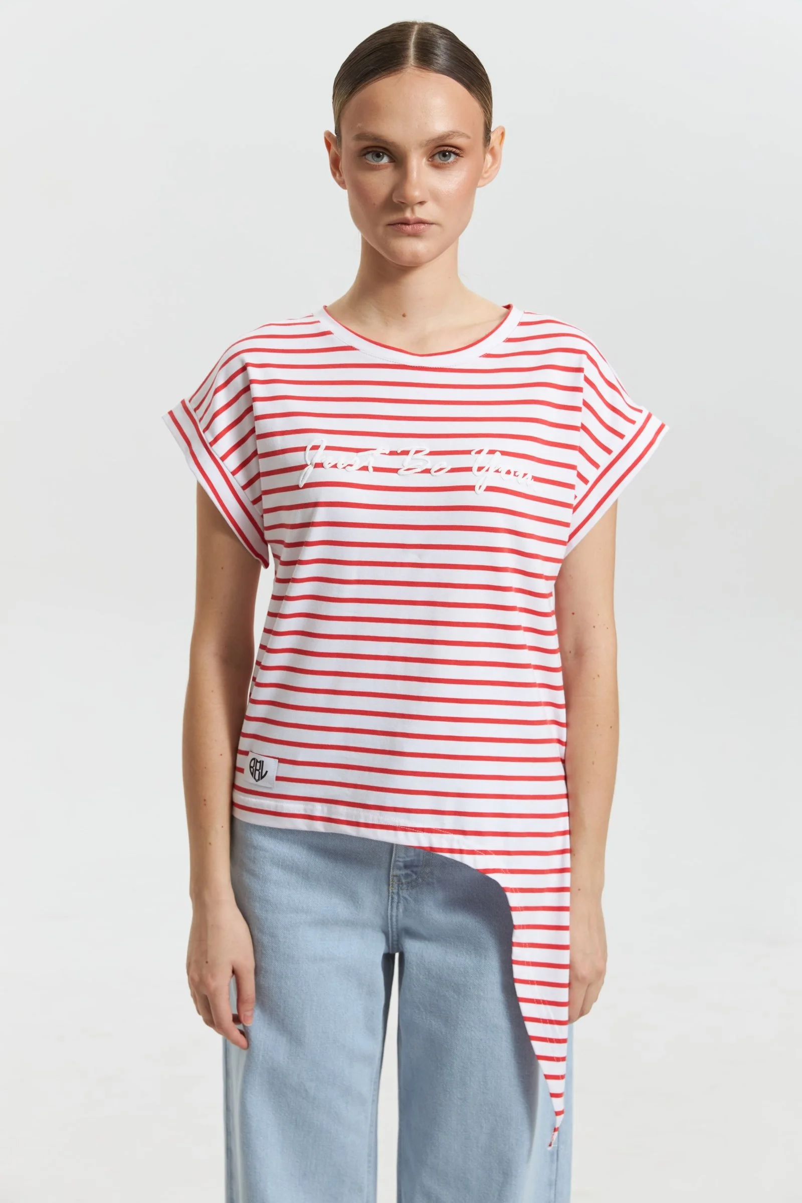 Tricou cu imprimeu și cu decolteu rotund din bumbac