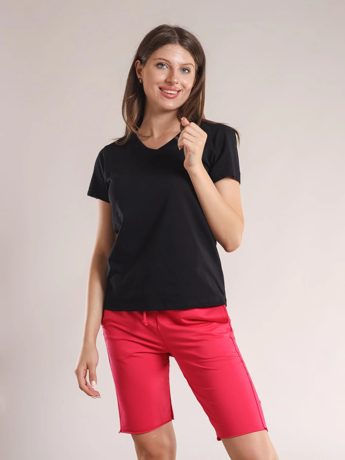Tricou uniton pentru dame cu decolteu în V din bumbac