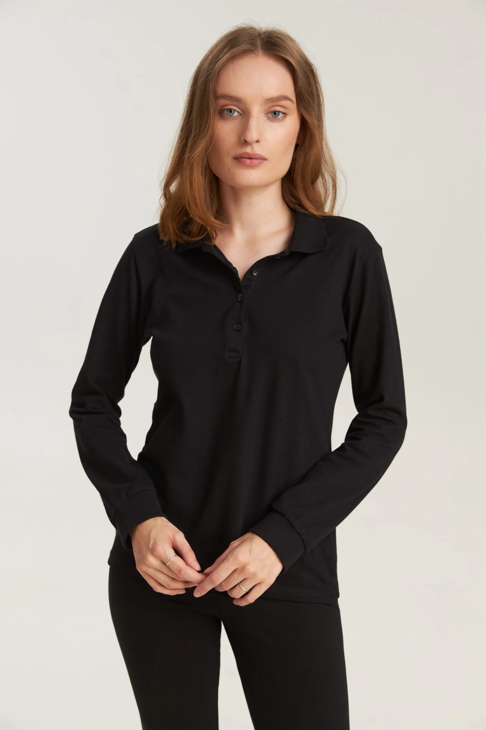 Tricou polo cu mânecă lungă damă neagră uniton
