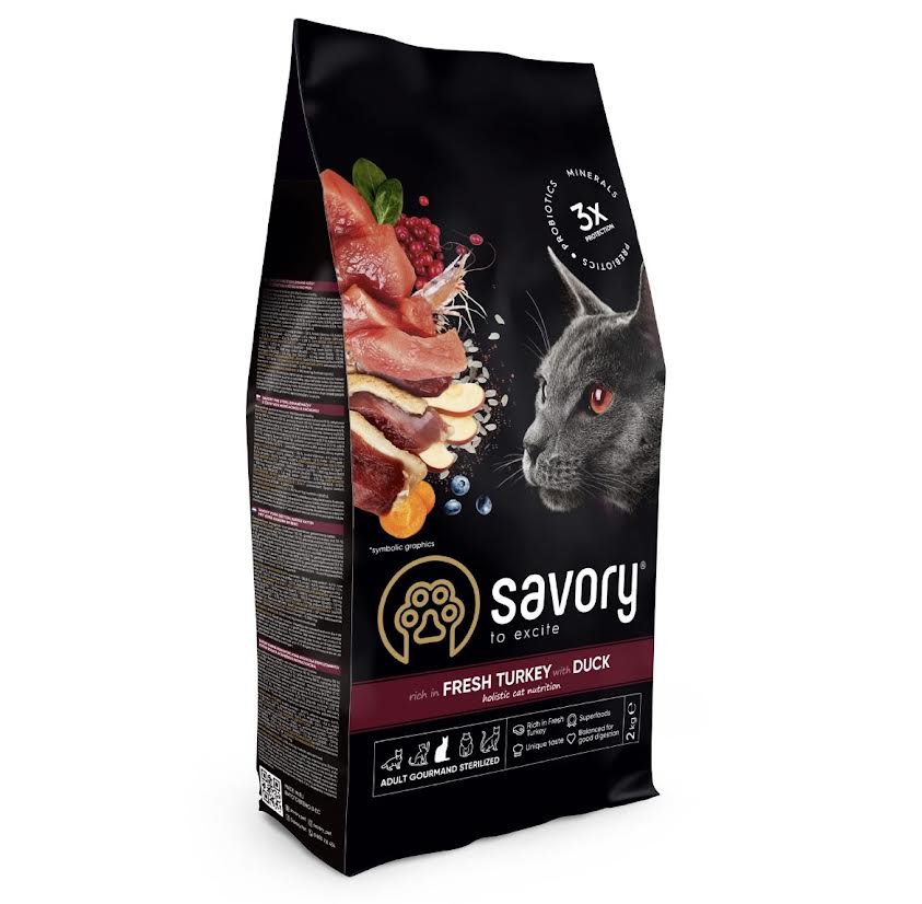 Savory Adult Cat Steril Fresh Turkey&Duck 8KG, hrană uscată pentru pisici sterilizate, cu curcan și rață