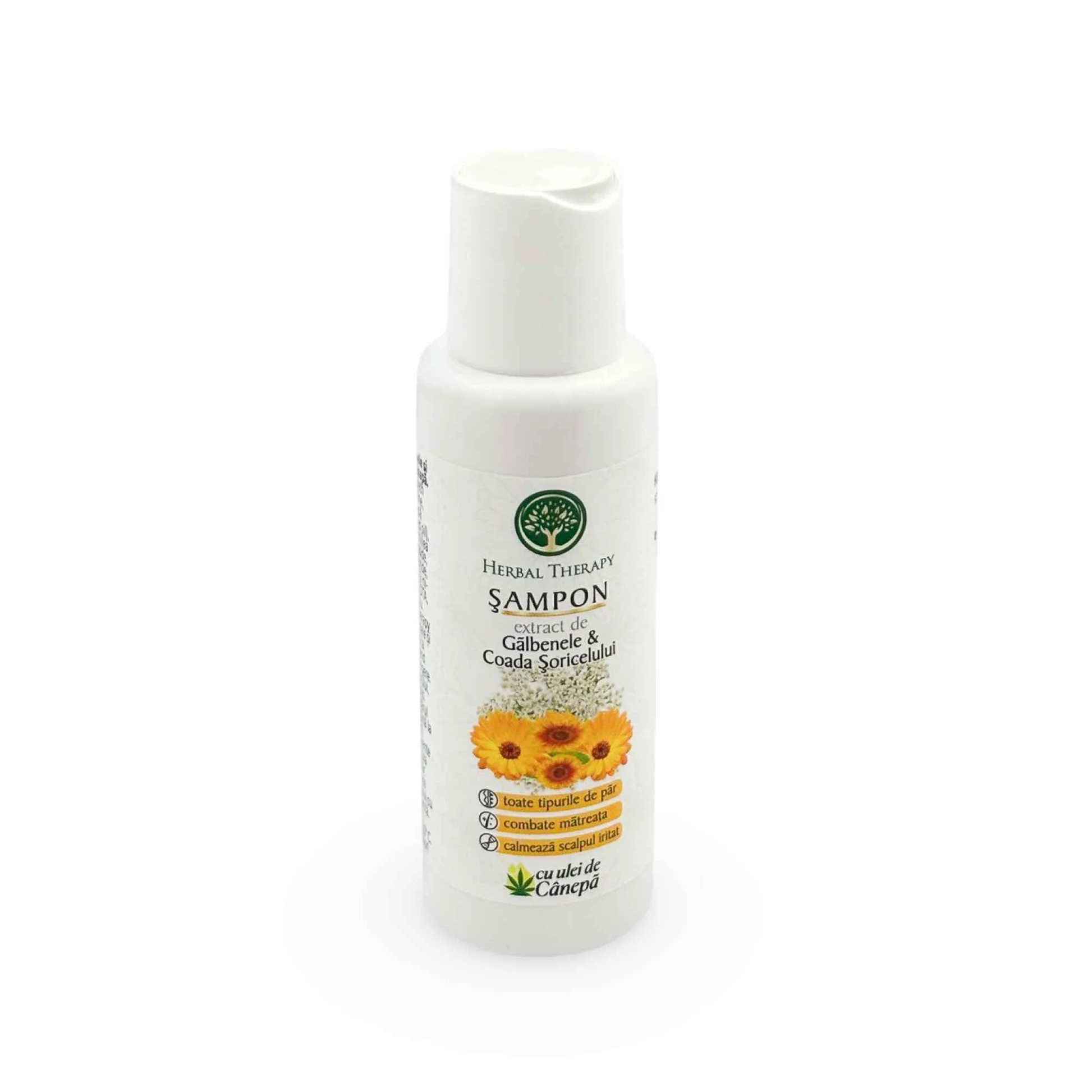 Șampon Anti-mătreață, Scalp Sensibil - Extract de Gălbenele, Coada Șoricelului și Ulei de Cânepă, 100 ml