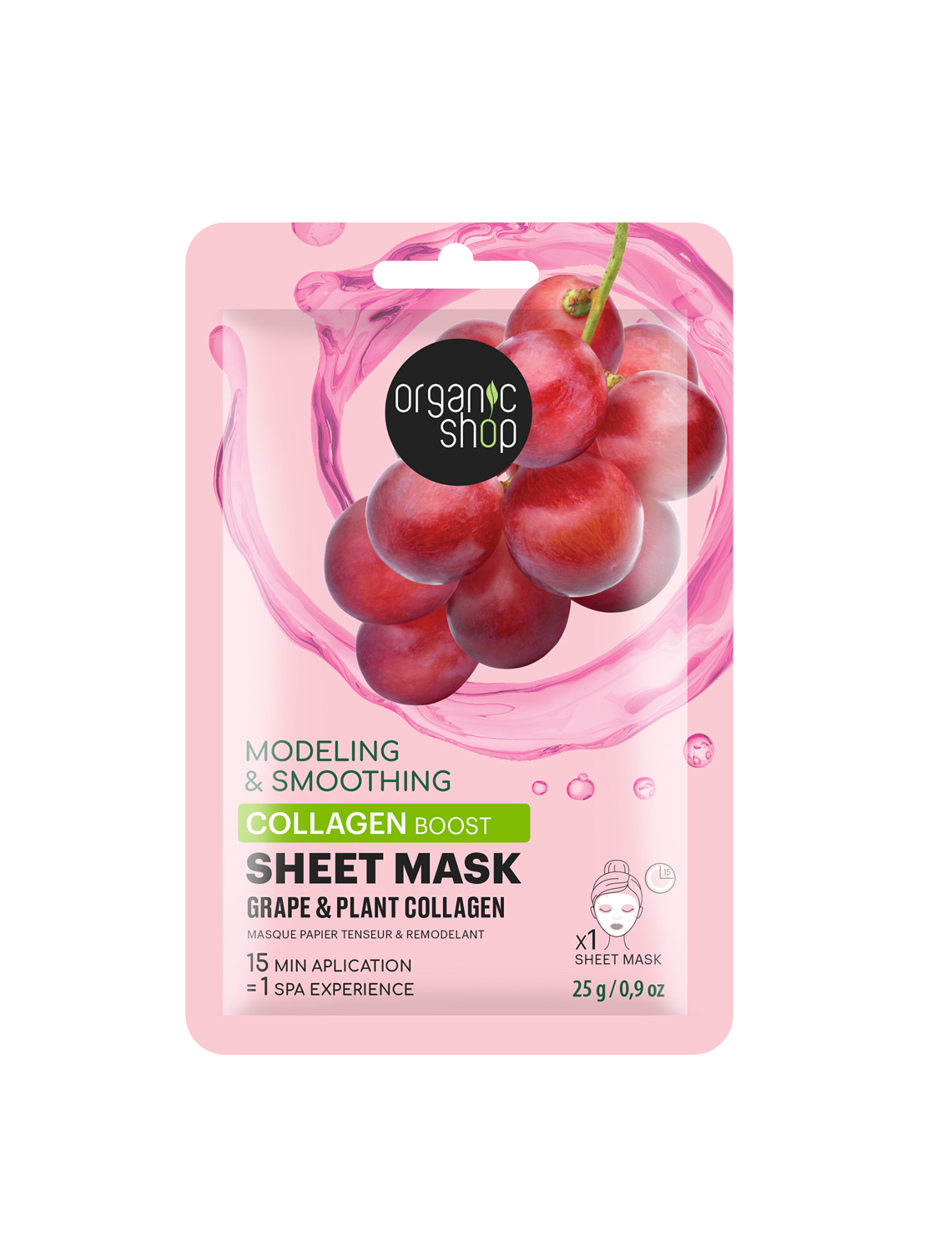Organic Shop Mască din material textil cu colagen de struguri și plante, terapie cu colagen, 25g