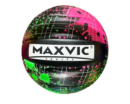 Minge volei MAXVIC Sports neon splash, soft touch, indoor outdoor, marime oficiala, minge volei antrenament competitie, aderenta ridicata, design colorat, sport sala plaja fitness