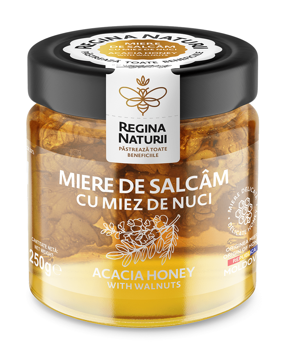 Miere de salcâm cu miez de nuci 250g Regina Naturii