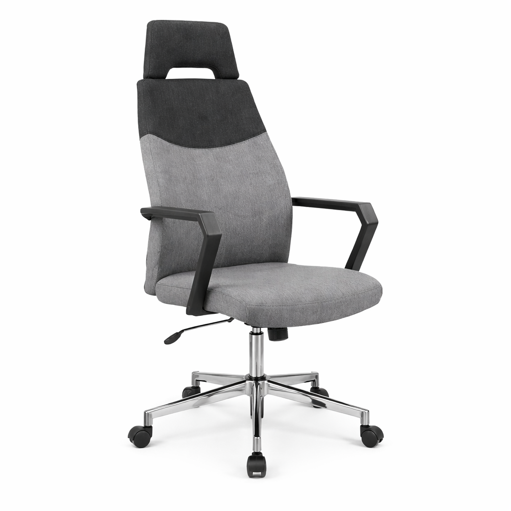 Fotoliu ergonomic, OLAF, negru-gri, cu tetiera, mecanism TILT, reglabil pe inaltime, 120 kg max