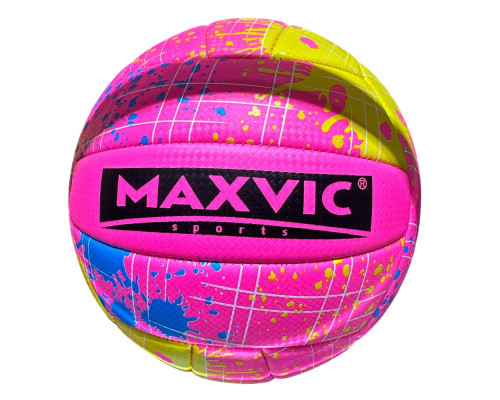 Minge volei MAXVIC Sports neon splash, soft touch, indoor outdoor, marime oficiala, minge volei antrenament competitie, aderenta ridicata, design colorat, sport sala plaja fitness
