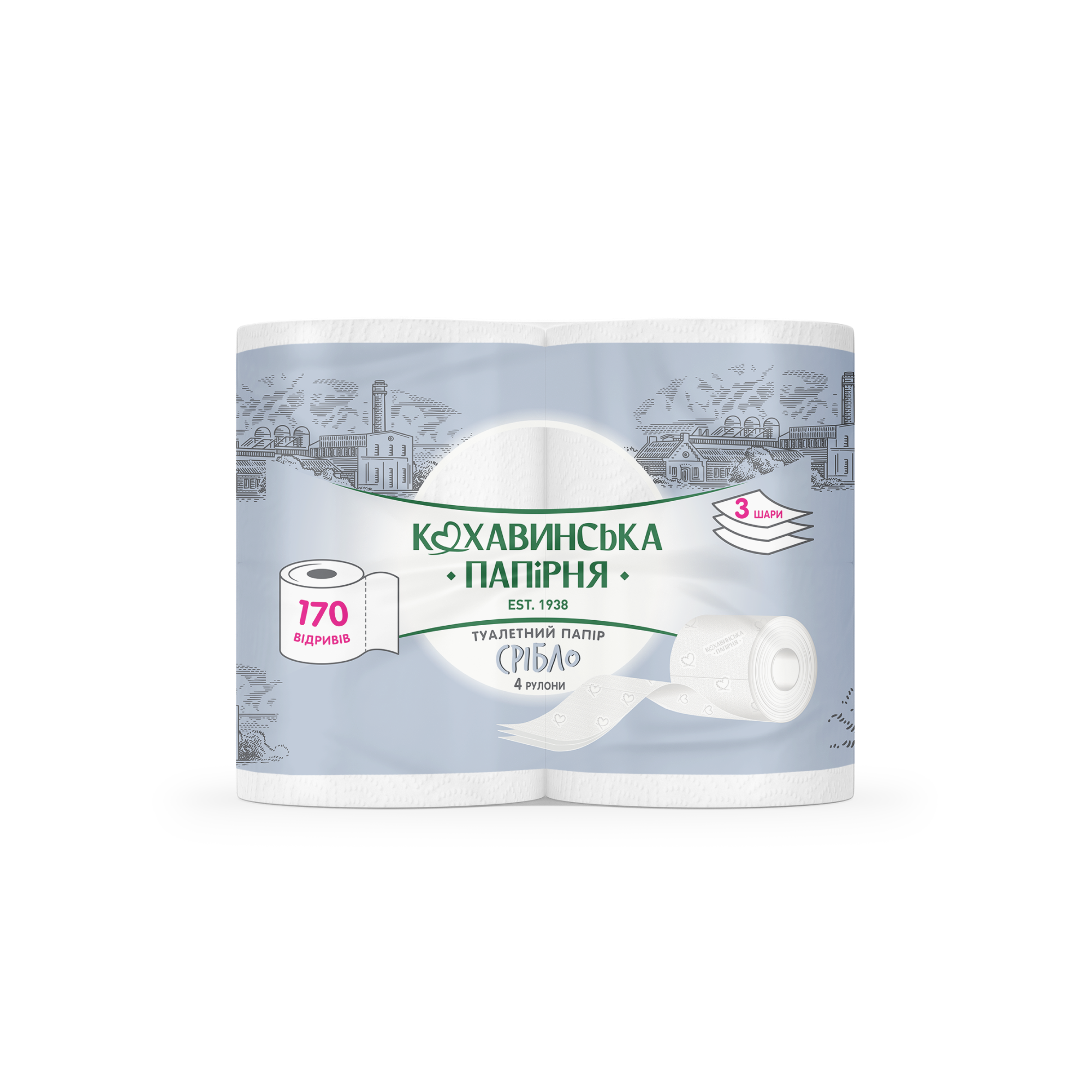 Кохавинська Папірня Hirtie igienica 4 role 3 pliuri Silver 170 foi 19,55 m