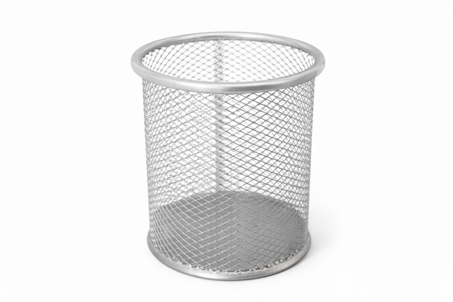 Pahar pentru pixuri metalic, plasa mesh, rotund, gri, 10 cm, suport rezistent pentru creioane, organizator birou, office