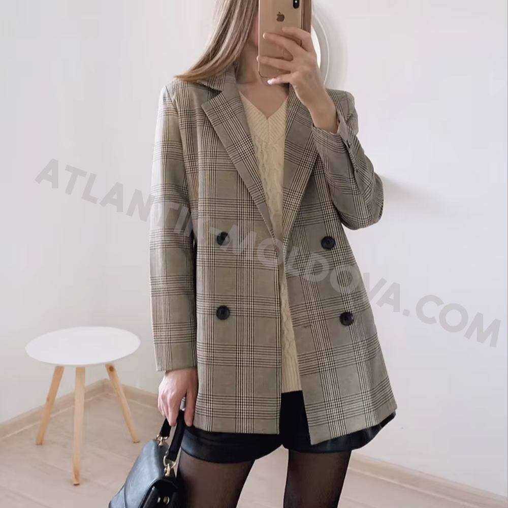 Sacou elegant în carouri pentru femei Xiao