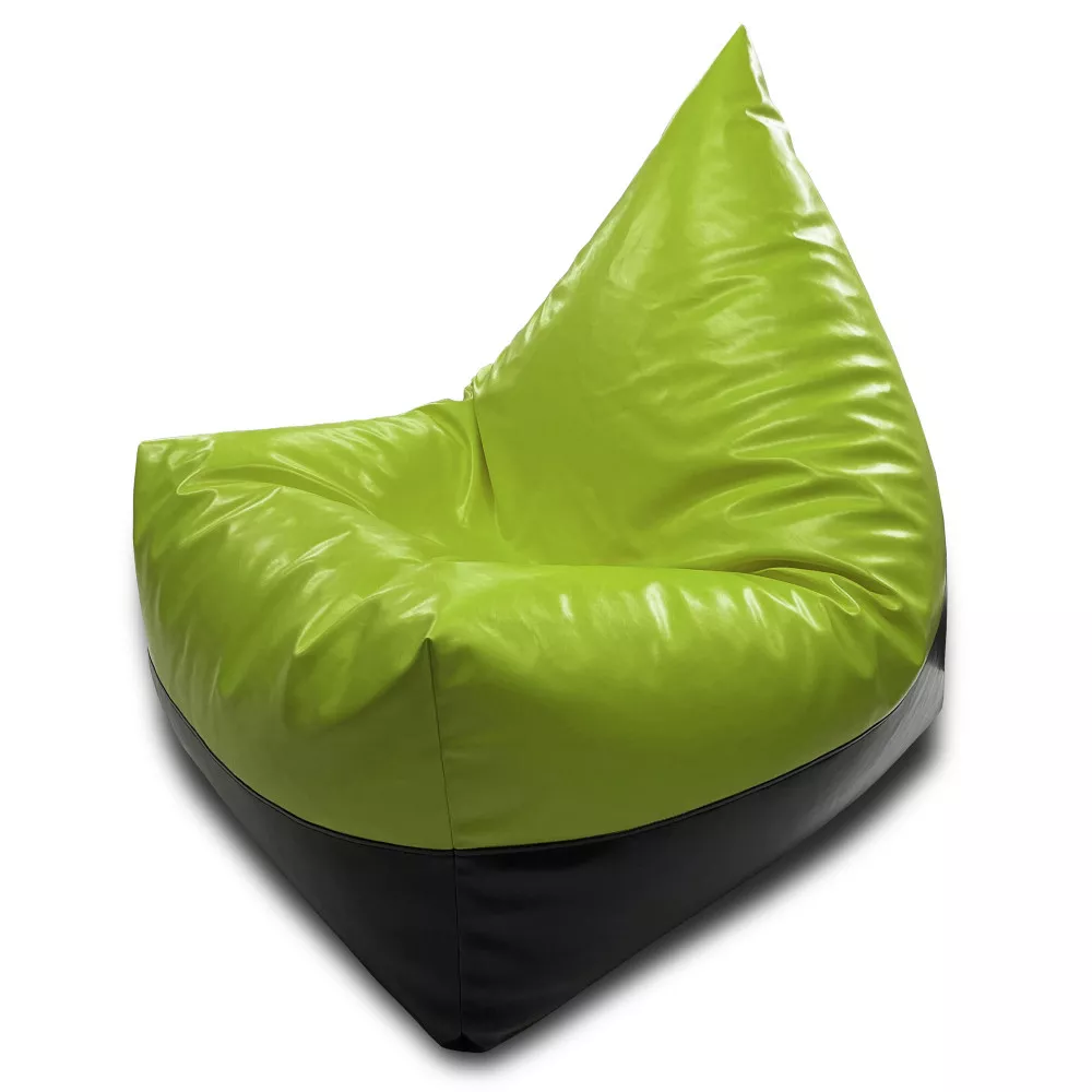Fotoliu puf Bean Bag piramidă mărimea XL din ecopiele MAX culoarea verde cu negru