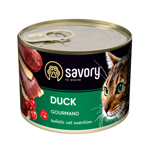 SAVORY adult gourmand duck 200G, hrană umedă cu rață pentru pisici adulte