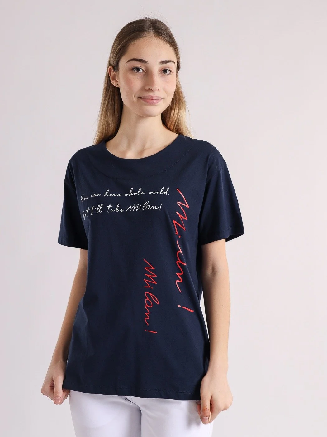 Tricou damă cu imprimeu și decolteu rotund din bumbac