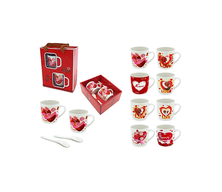 Set de căni 2buc 210ml și linguri "Love" în cutie cadou (00194)