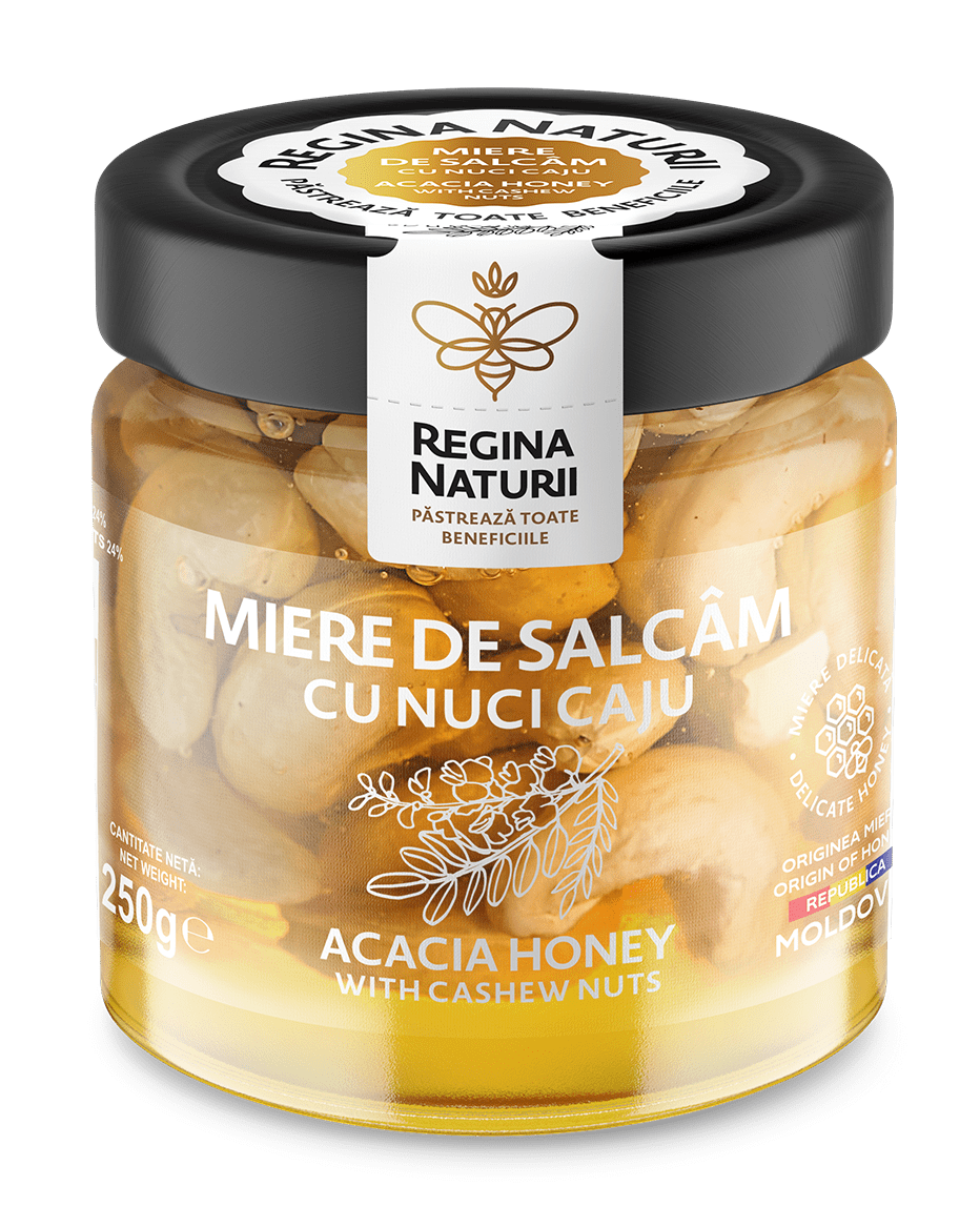 Miere de salcâm cu nucă caju 250g Regina Naturii