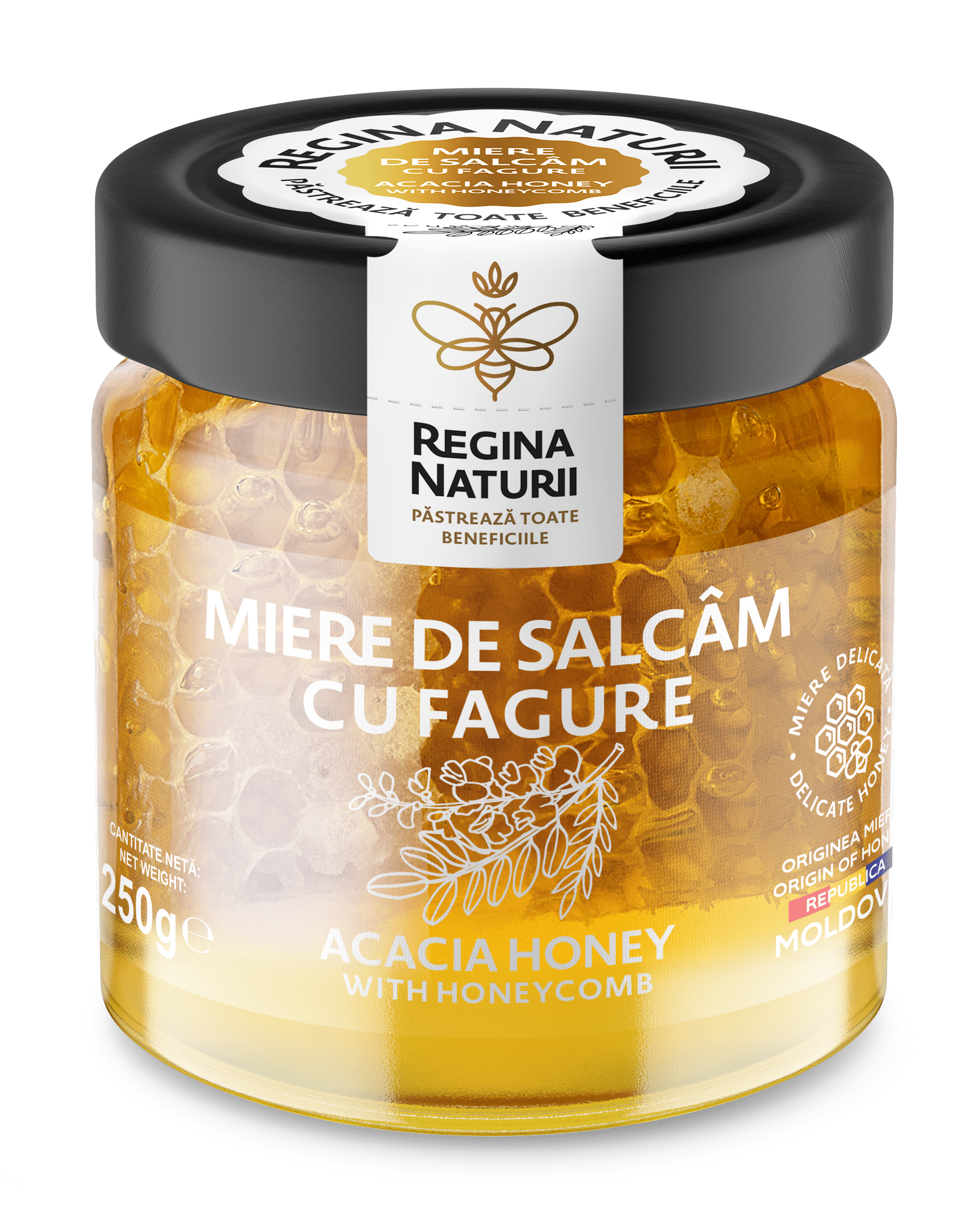 Miere de salcâm cu fagure 250g Regina Naturii