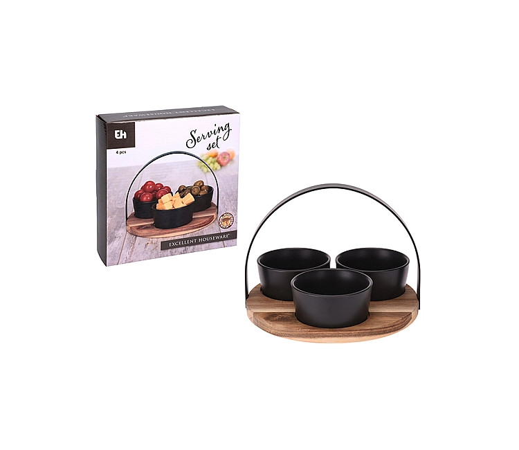 Set pentru aperitiv EH 4unități cu suport din lemn - D20cm (48185)