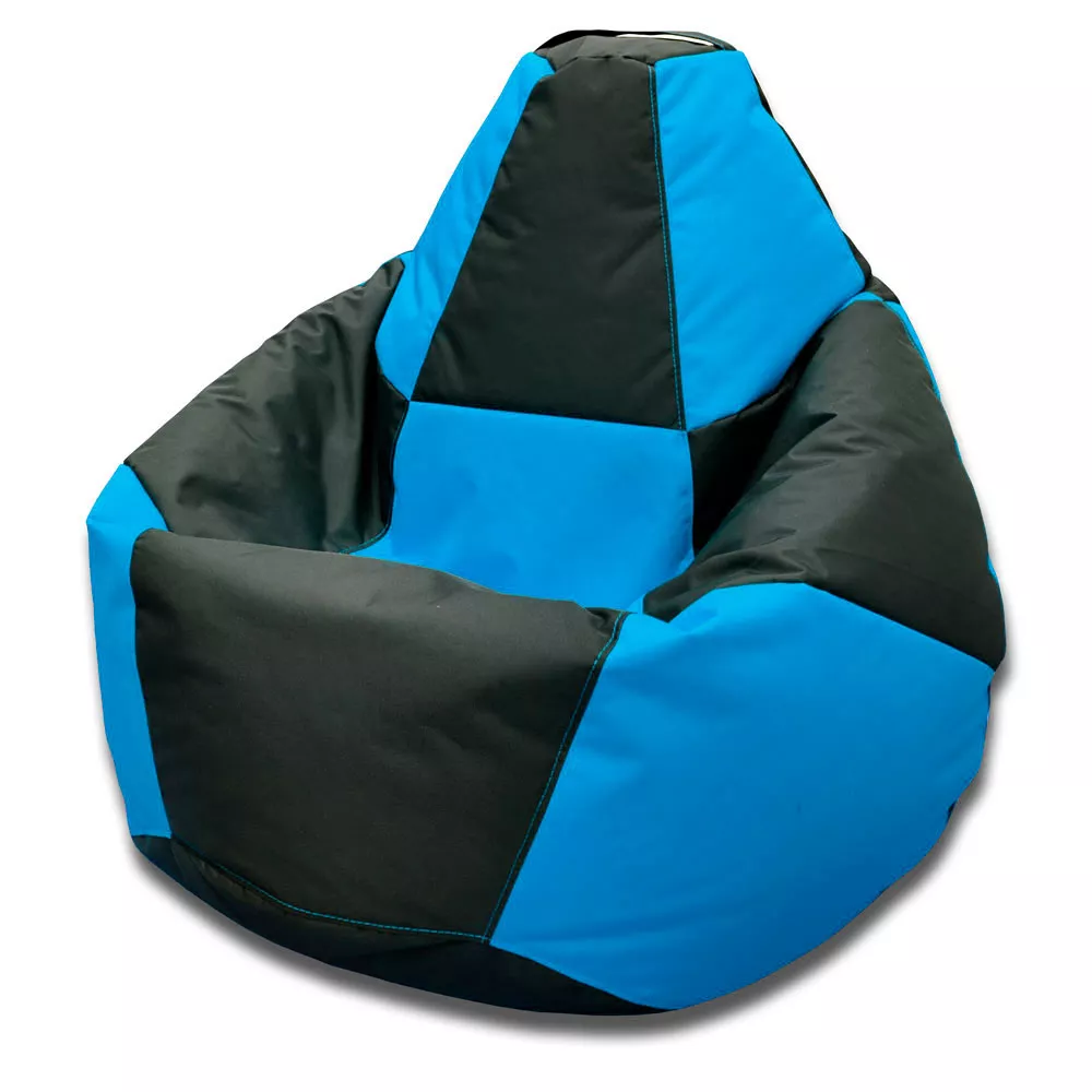 Fotoliu BeanBag Pară Șahmate, marimea "L" din Oxford 600D culoare neagra cu albastru deschis