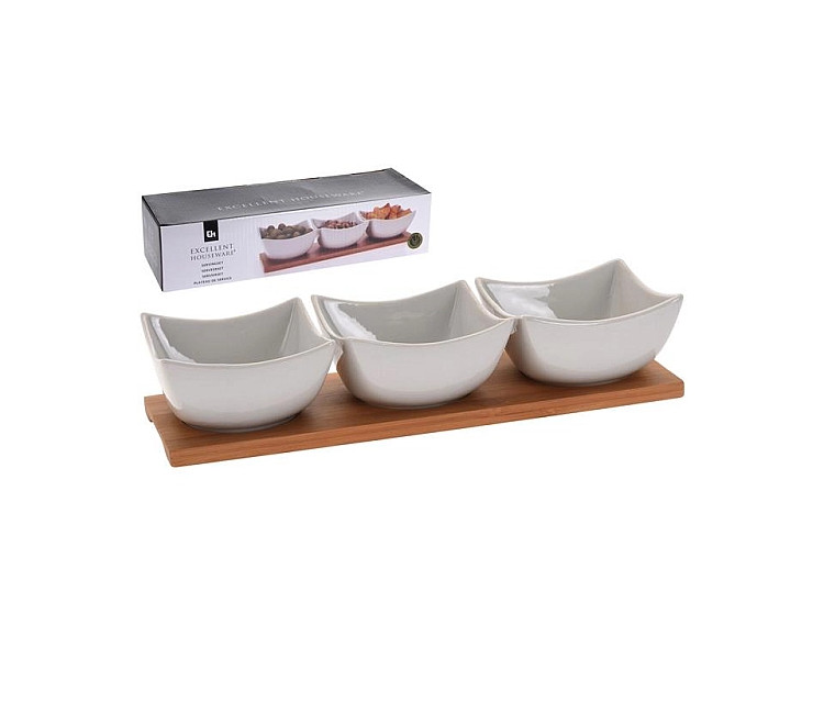 Set pentru aperitiv EH 4buc porțelan cu suport din lemn 30 x 10.5cm (25898)