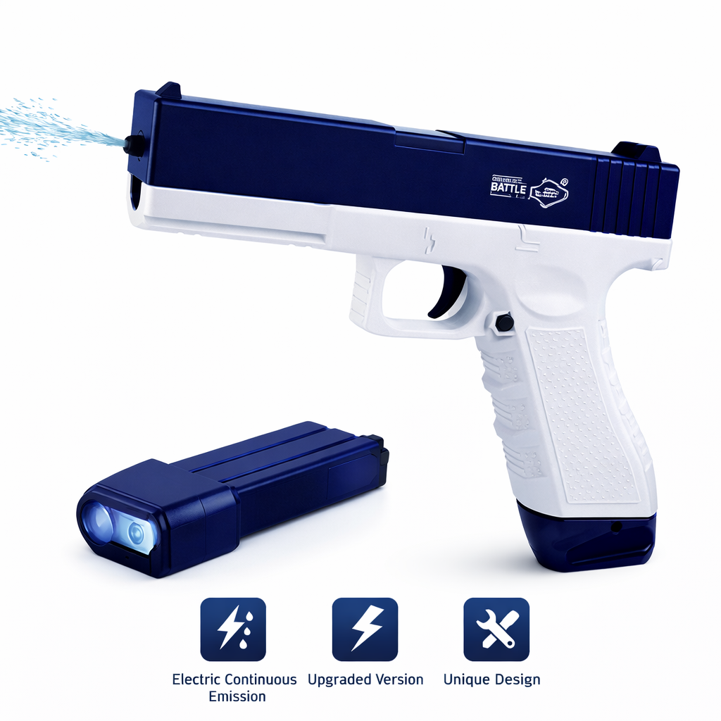 Pistol electric cu apa pentru copii, water gun LED, jucarie interactiva cu lumini, toy gun modern, jucarie cool copii, cadou baieti 6+ ani, joc distractiv indoor outdoor