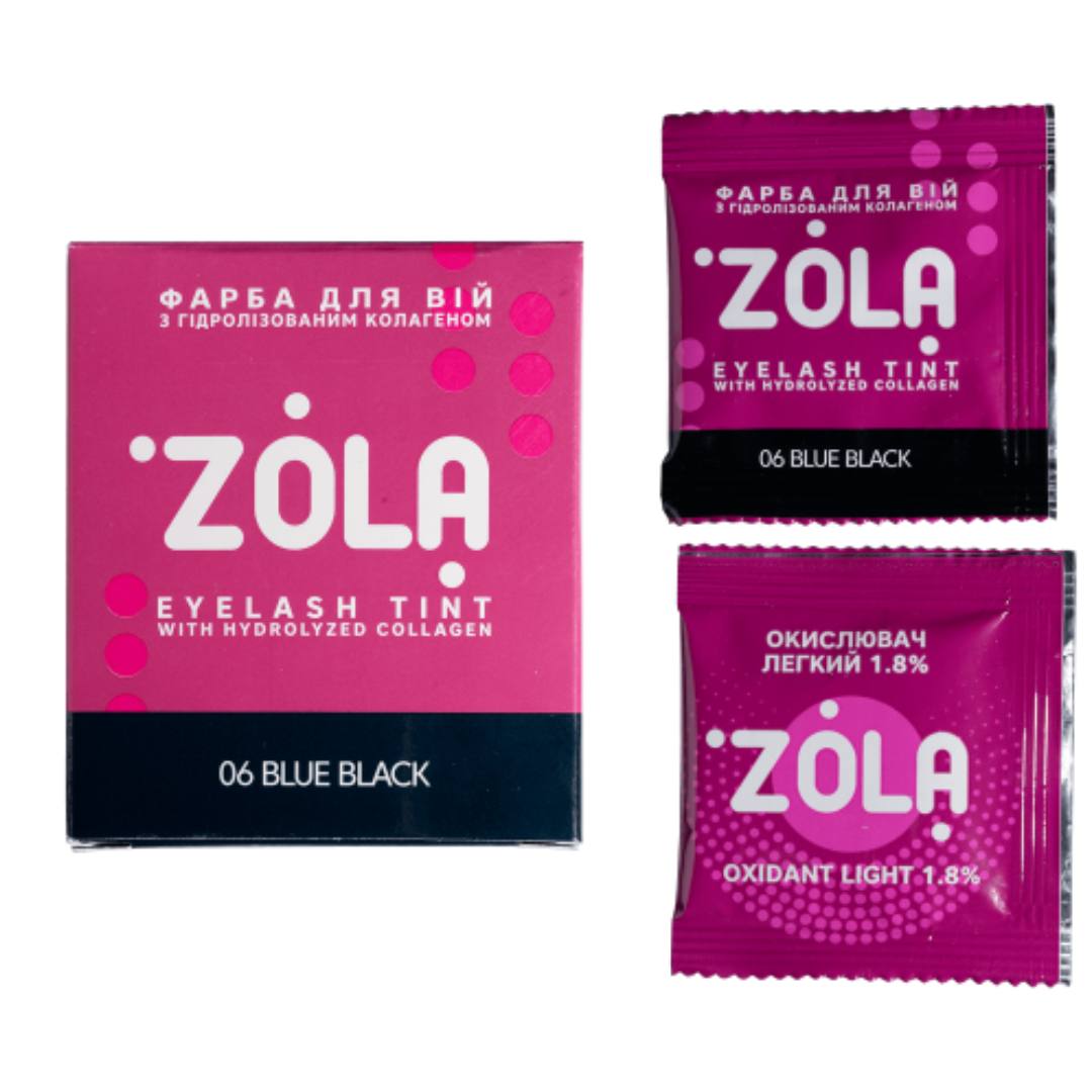 Vopsea pentru gene în sachet cu colagen ZOLA Eyebrow Tint With Collagen 06 Blue Black 5 ml