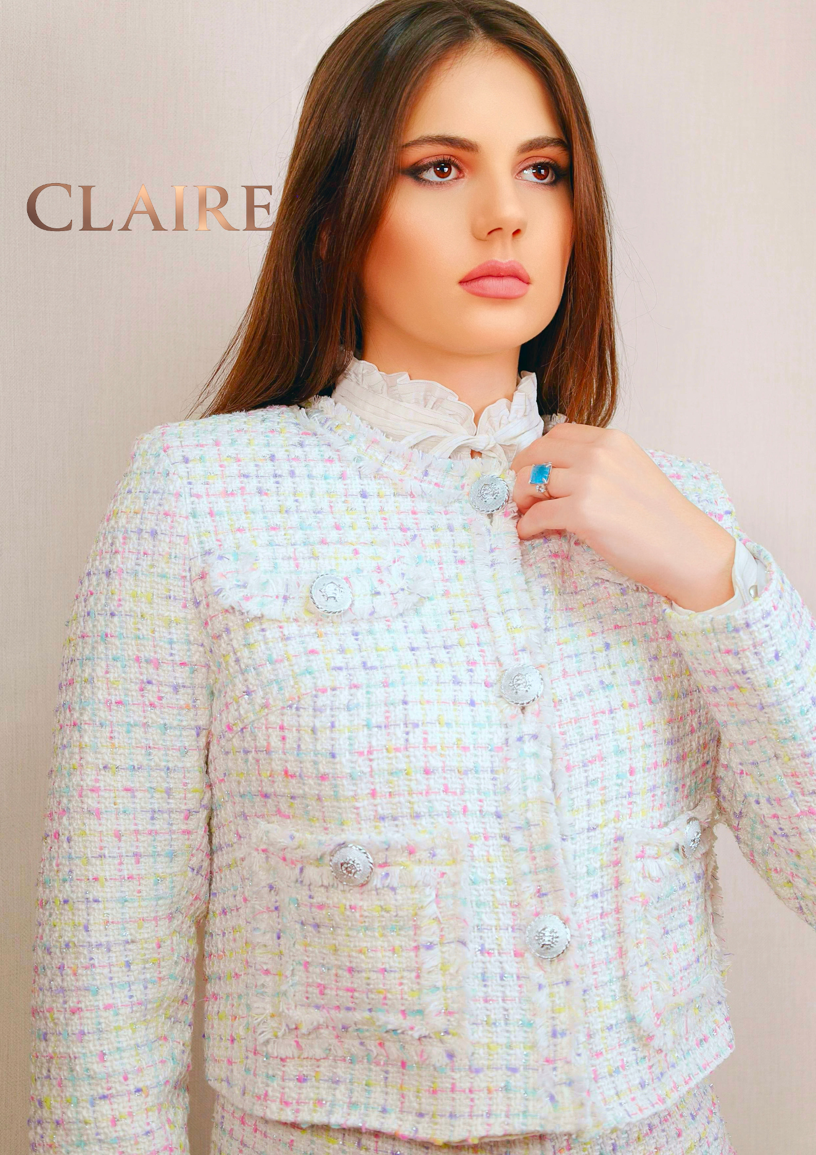 Sacou în stil Chanel Alb