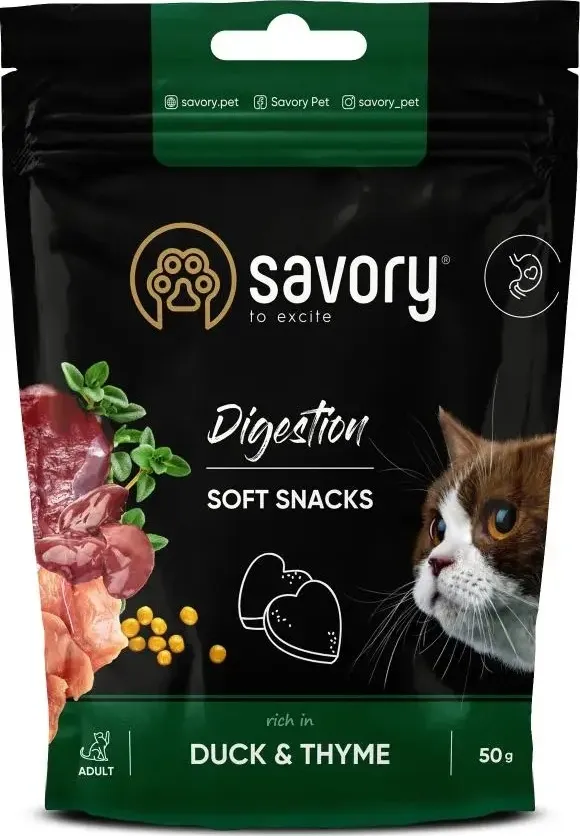 Savory Cat Digestion Soft Snack 50g, recompense cu rață și cimbru pentru pisici