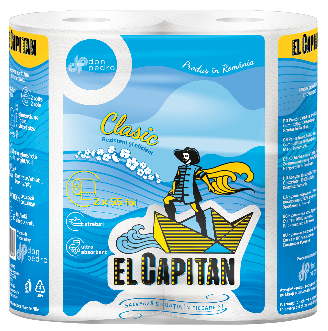 El Capitan Prosop Bucatarie Clasic 2 straturi, 55 foi, 2 role
