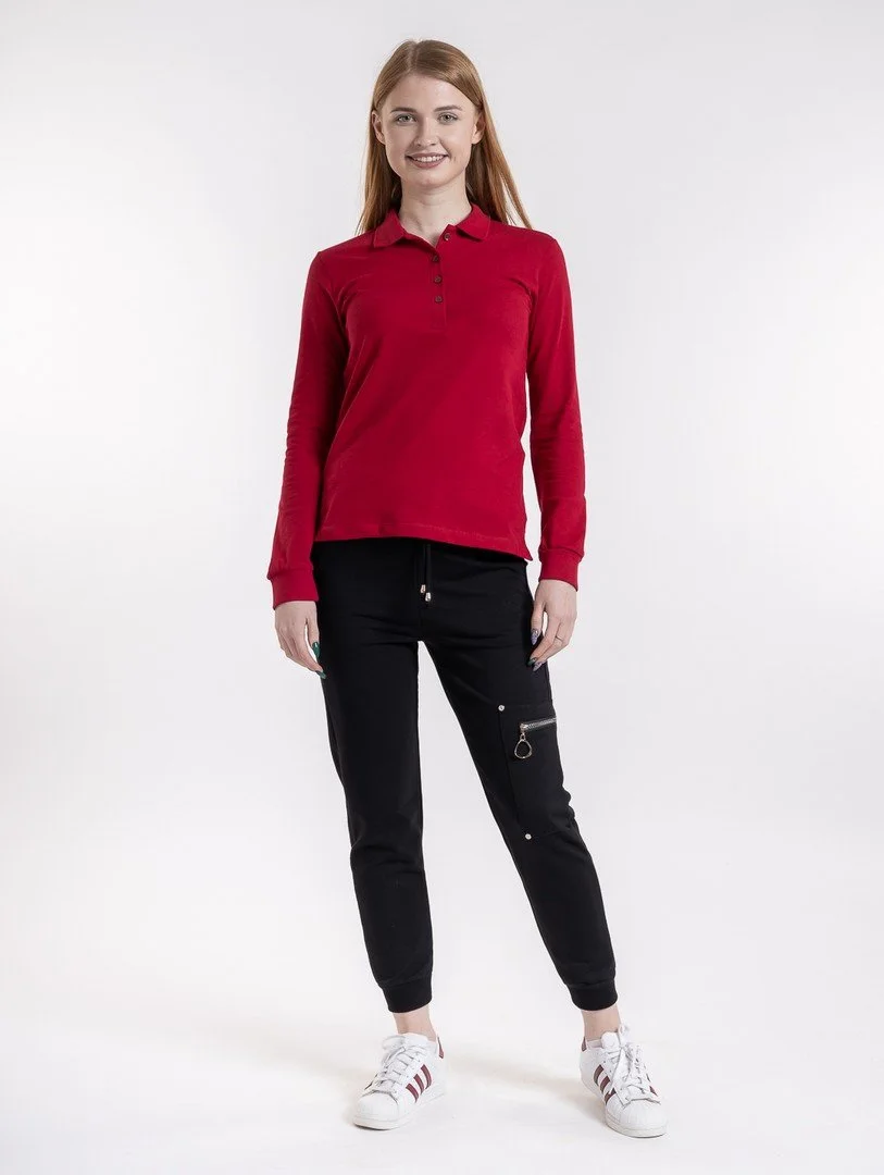 Tricou polo cu mânecă lungă damă roșie uniton