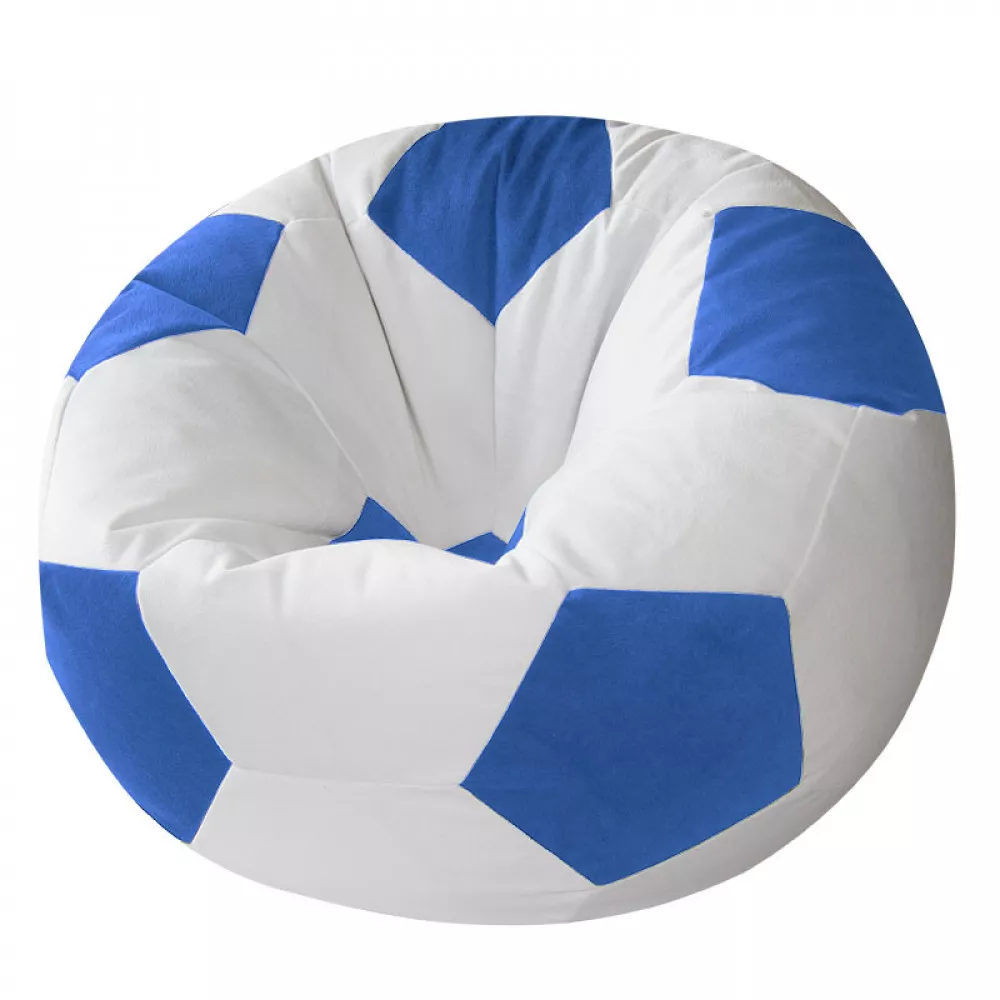 Fotoliu BeanBag minge din velur, culoare alb cu albastru