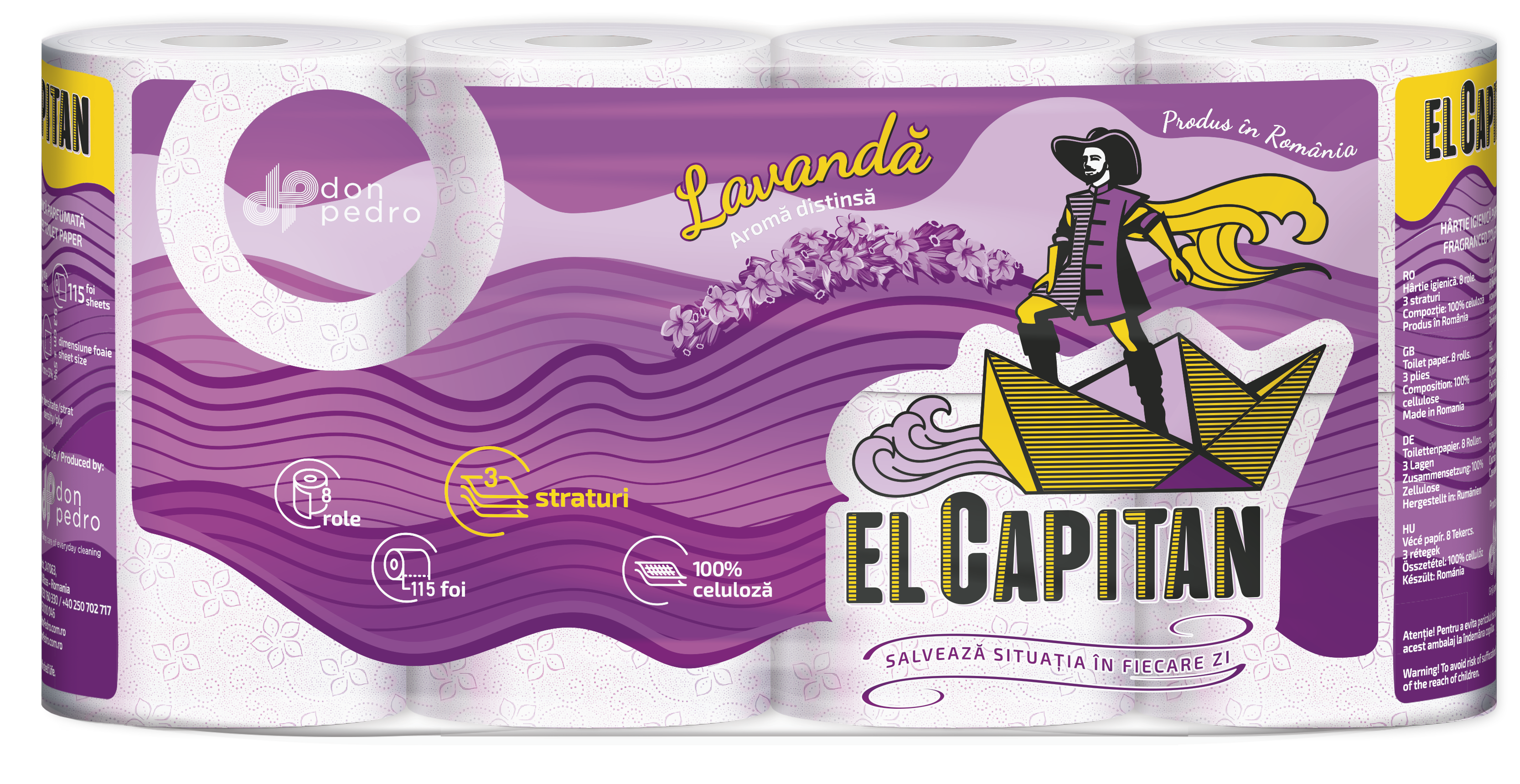 El Capitan Hirtie Igienica Lavanda 3 straturi, 115 foi, 8 role