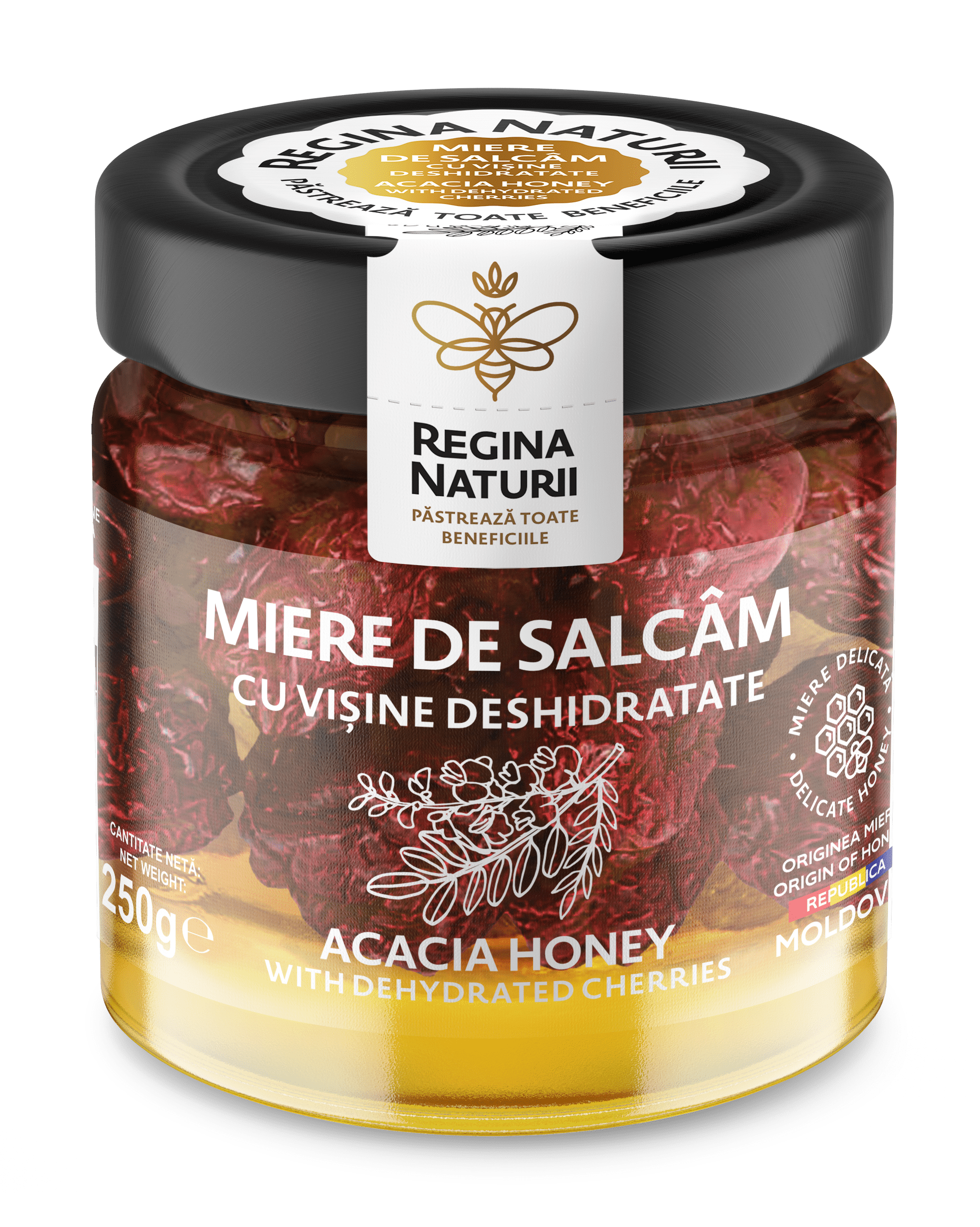 Miere de salcâm cu vișine deshidratate 250g Regina Naturii