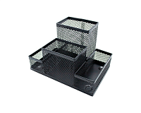 Organizator birou metalic, 4 compartimente, 15 x 10 x 10 cm, suport pixuri, plasa metalica, negru