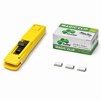 Distribuitor clipse birou CD 444 cu clipse metalice 15x5 mm, dispenser magnetic clipuri hartie, organizator accesorii birou, set cu 50 clipse